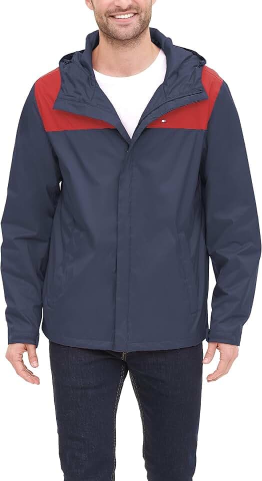 Tommy Hilfiger Herren wasserdichte atmungsaktive Kapuzenjacke Regenmantel