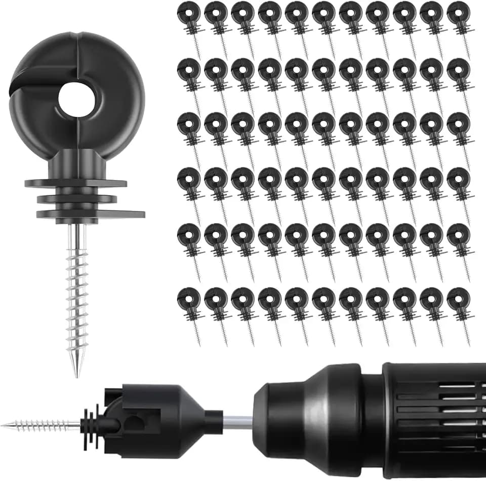 60PCS Electric Fence Insulator Screw,Insulator Fence Ring Post Wood Post Insulator and 1 Pc Insulator Socket Tool(Black)