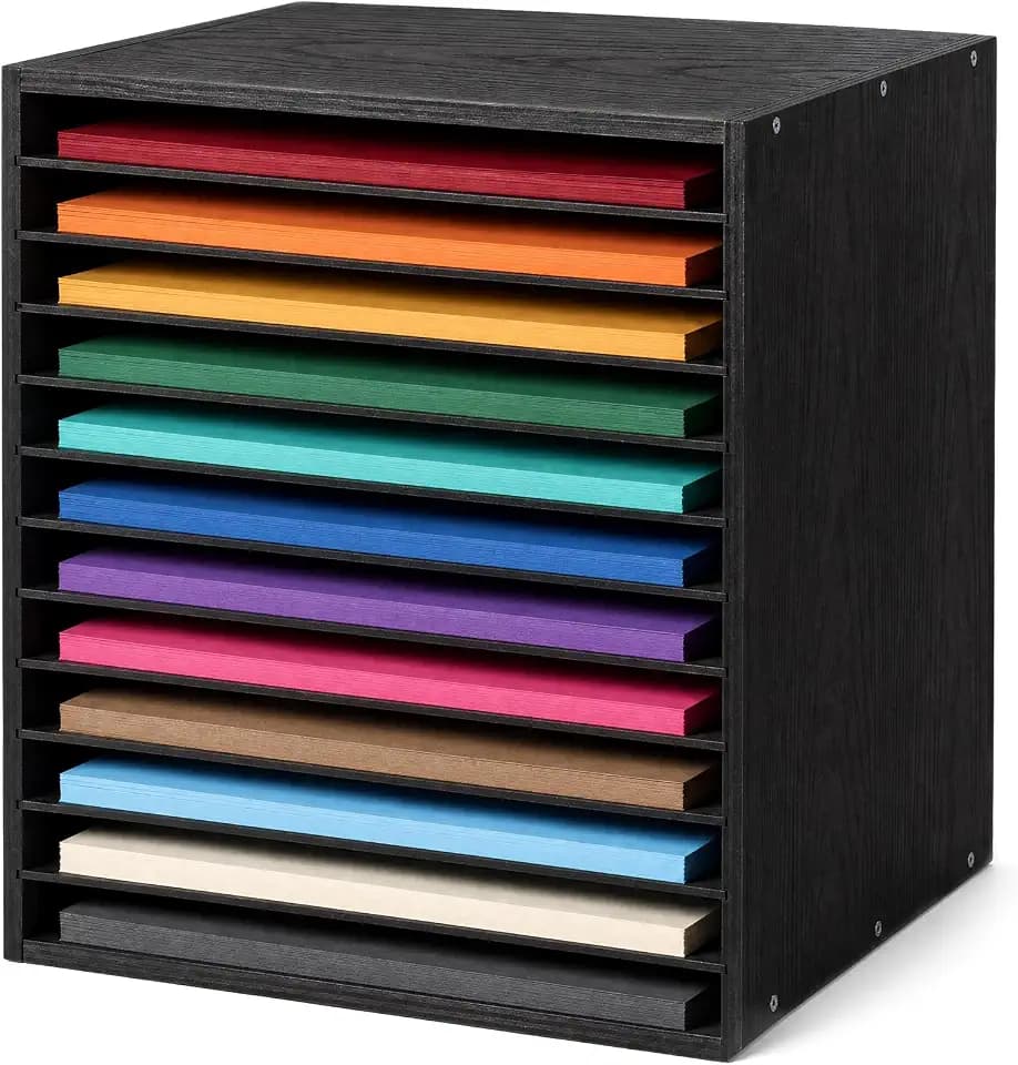 Fiwochic 12.4" x 9.8" Wooden Construction Paper Organizer, 12 Tier