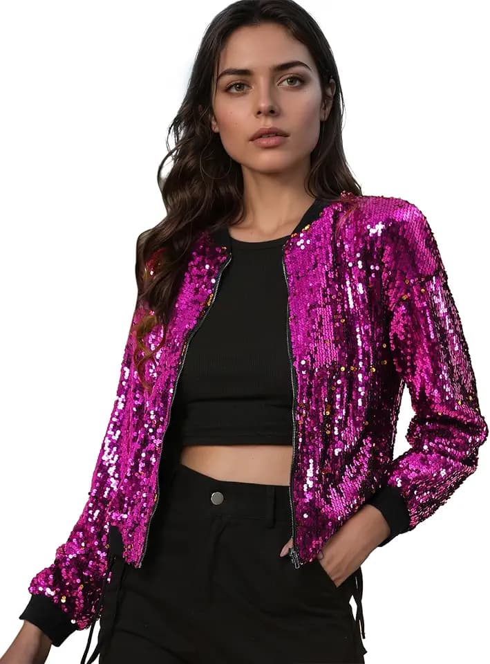 Allegra K Damen Glitzer Jacke Bomberjacke Pailletten Sequin Jacken