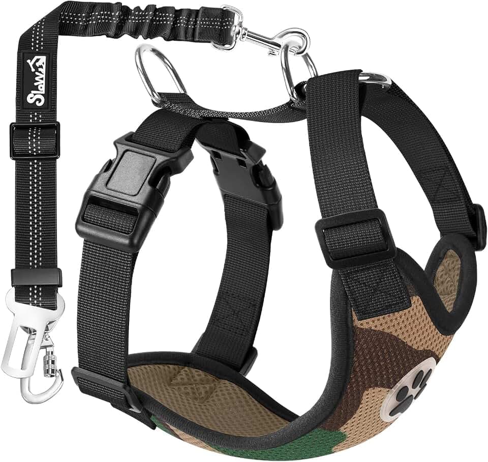 SlowTon Dog Seat Belt and Harness for Car, 2 in 1 Seatbelt Buckle, CF L