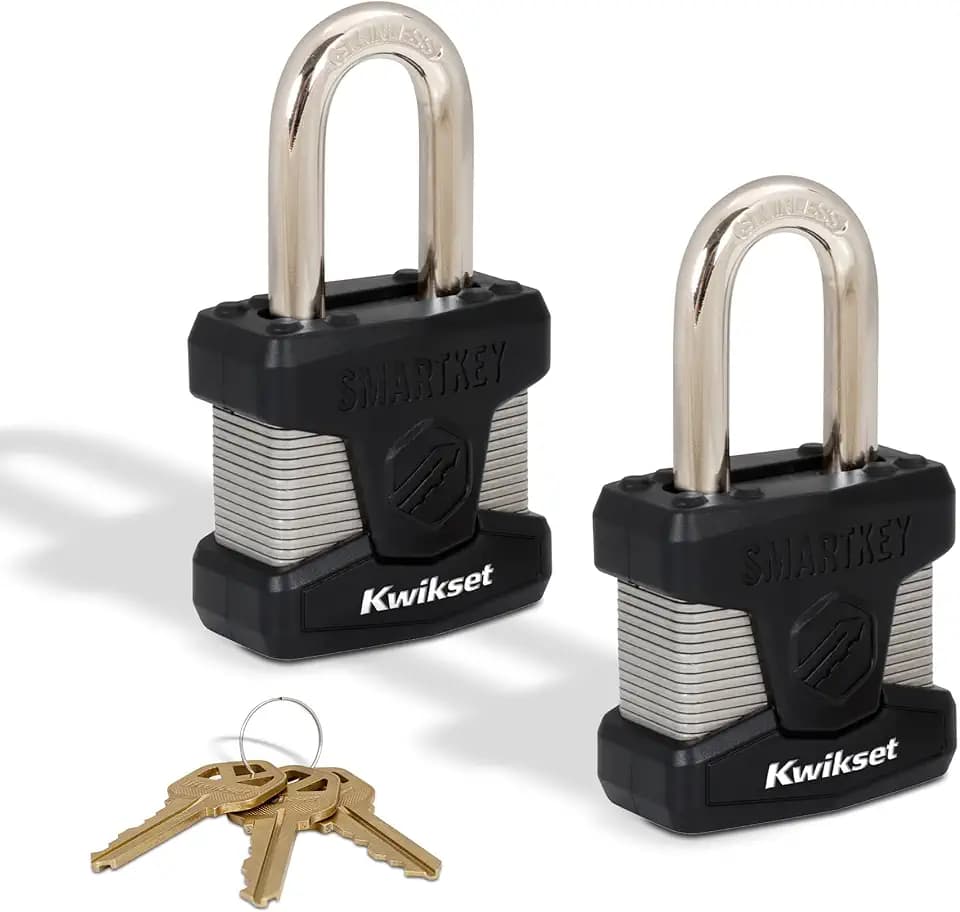 Kwikset SmartKey Re-Keyable Laminated Steel Padlock, 2-Pack, Black