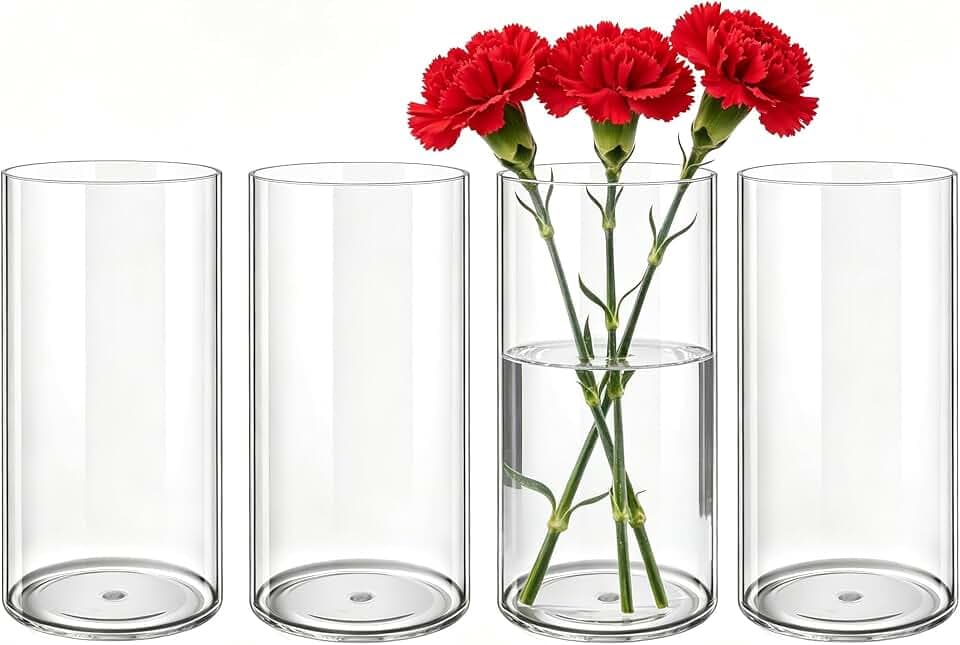 4 Pack Acrylic Cylinder Vases for Centerpieces, 4.7 x 9.8 inch Tall Clear Flower Vase, Unbreakable Vases,Hurricane Candle Holders Floating Candle Vase for Wedding Dinner Table Party Room Decor
