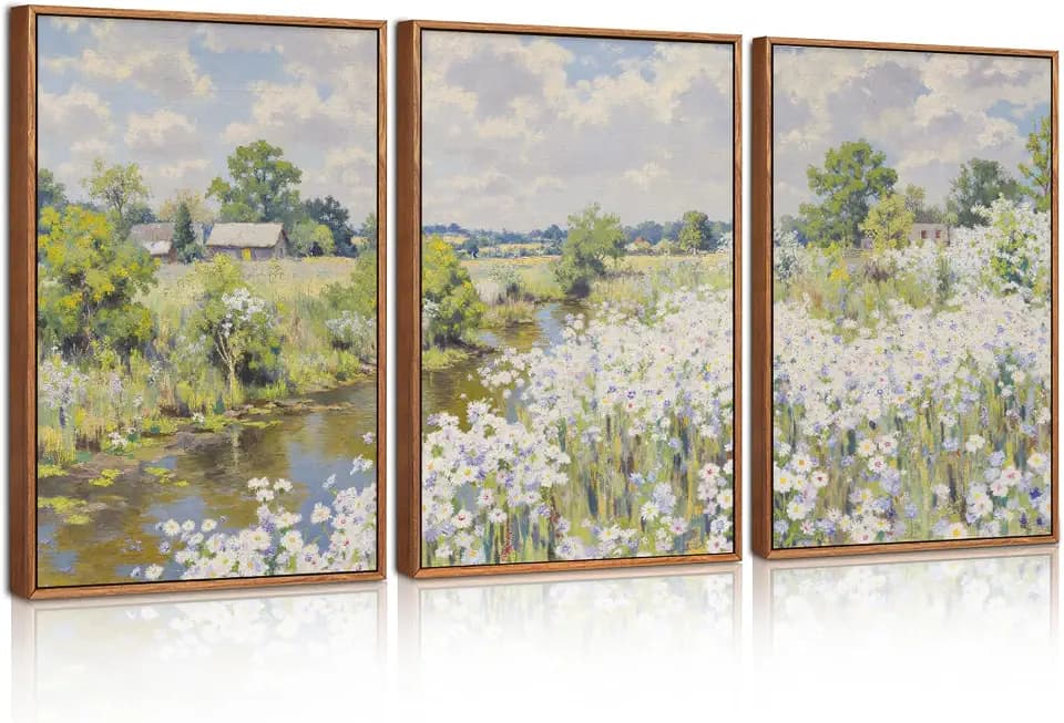 BINCUE 3Pcs Wildblumen Leinwand Wandkunst,Rustikale Blumen Bilder Wanddekoration,Vintage Landschaft Blumen Wandbilder für Wohnzimmer Schlafzimmer Badezimmer Zuhause Deko,30x40cm