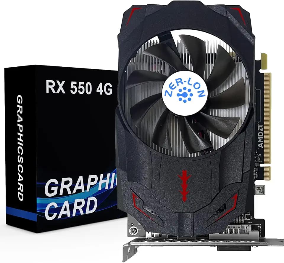 ZER-LON Radeon RX 550 4GB Graphics Card, GDDR5 128 Bit PCIE 3.0 Computer Gaming Gpu, 1183MHz Video Card with HDMI/DP/DVI Ports Support 4K