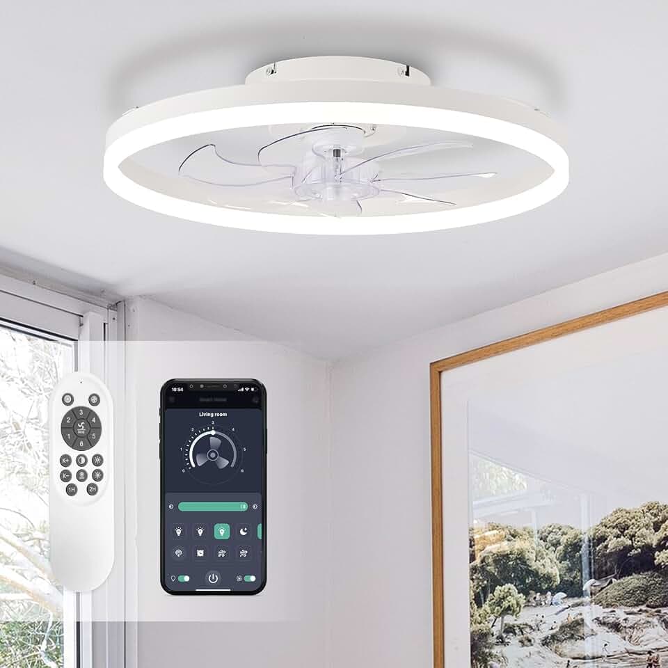 STERREN Ceiling Fans with Lights, 20" White Low Profile Ceiling Fan