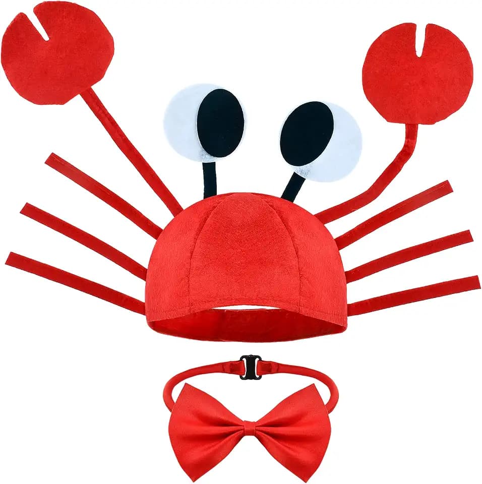 Krabben Hut Krabben Mütze mit Rot Fliege, Verstellbar Lustiger Hut, Partyhut Lustige Hüte für Kinder Erwachsene, Krabbenhut für Karneval Cosplay Ostern Halloween Party Dekoration Kostüm Zubehör