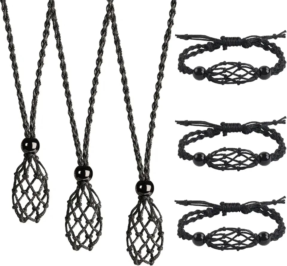 6 PCS Crystal Cage Necklace and Bracelet Cord Holder Empty Stone Holder Replacement Hand-Woven Cord with Adjustable Length