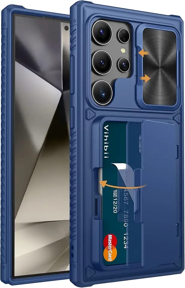 Vihibii for Samsung Galaxy S24 Ultra Case Wallet with Card Holder, Blue