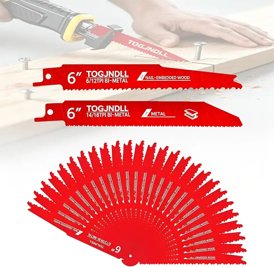 25 Pack 6" 6/12 TPI Bi-Metal Reciprocating Saw Blades Wood, Plus 6" 14/18
