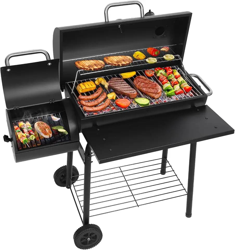 Realcook Charcoal Grills with Offest Smoker: Spacious Barrel Charcoal Grill