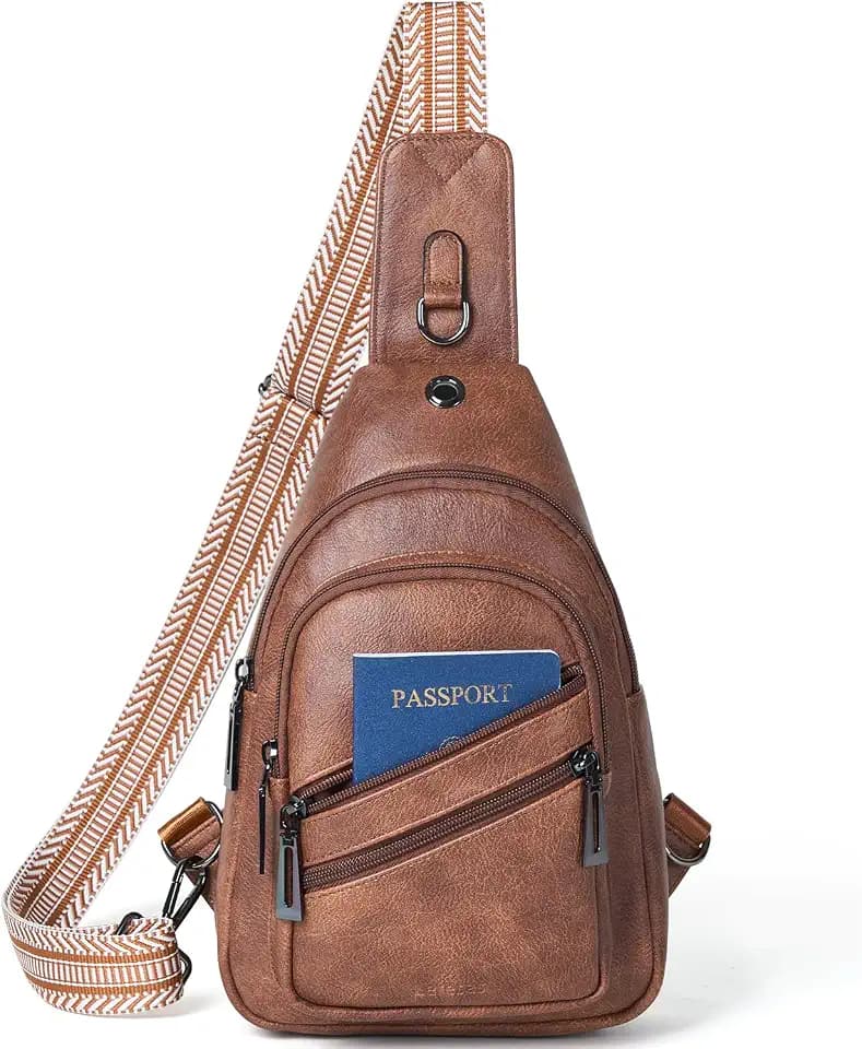 Leresas 7L Crossboydy Sling Bag for Women Vegan Leather Crossbody Purse Fanny Pack Chest Bag for Travel, Brown