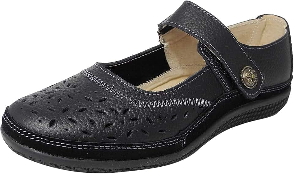 Damen X Wide EEE Fit Leder Schuhe Touch Fastening Schwarz Weiß Navy Bronze Größe 3 4 5 6 7 8 9