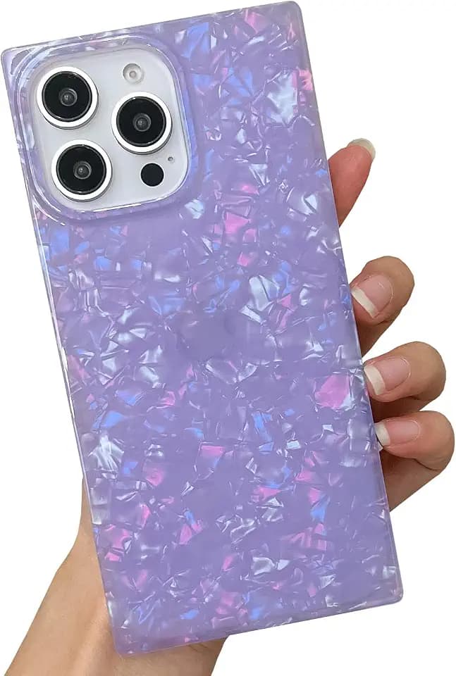 Compatible with iPhone 16 Pro Max Case Rectangle for Women,Luxury Sparkle Colorful Shell Protective Soft Slim Girly Cover Designed for iPhone 16 Pro Max - 6.9 inch (Purple Shell)