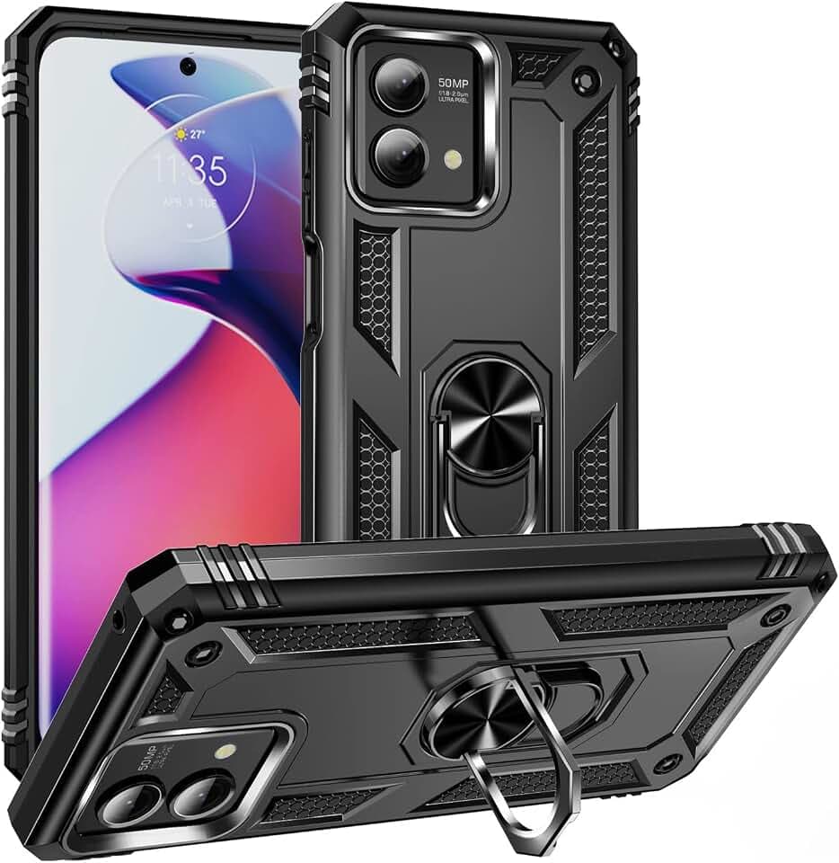 Military Grade Drop Impact for Motorola Moto G Stylus 5G 2023 Case 360 Metal Rotating Ring Kickstand Holder Armor Heavy Duty Shockproof Case for Moto G Stylus 5G 2023 Phone Case (Black)