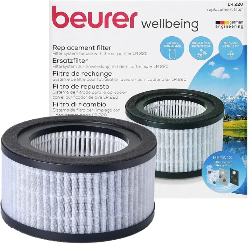 Beurer LR 220 Filter Nachkaufset, dreischichtiges Filtersystem, Vorfilter, HEPA-Filter H13, Aktivkohle, Ersatzfilter für den Beurer Luftreiniger LR 220, Rot