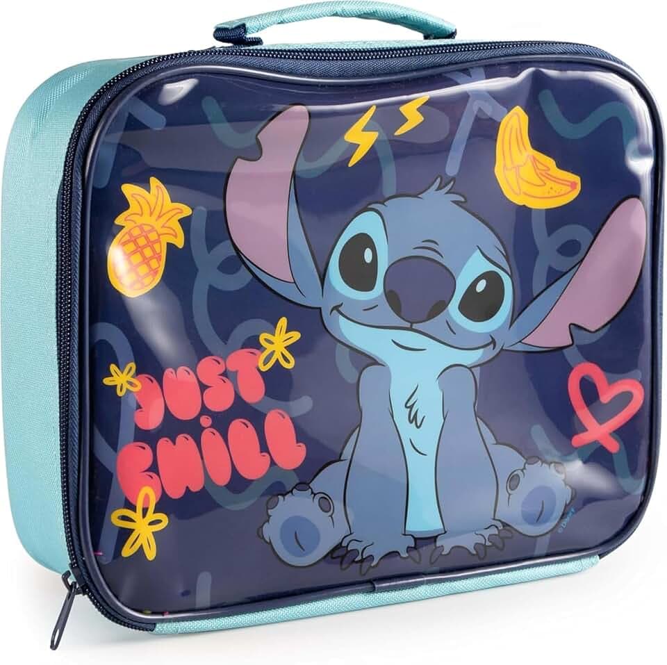 Stitch Kühltasche Kinder - Mini Kühlbox, isolierte Lunchbag mit Tragegriff - Snacks und Getränke kalt - für unterwegs, Strand, Kindergarten, Schule, kompakt und leicht, Dunkelblau