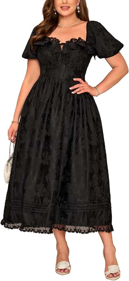 EYWOL Plus Size Embossed Jacquard Formal Wedding Guest Dress