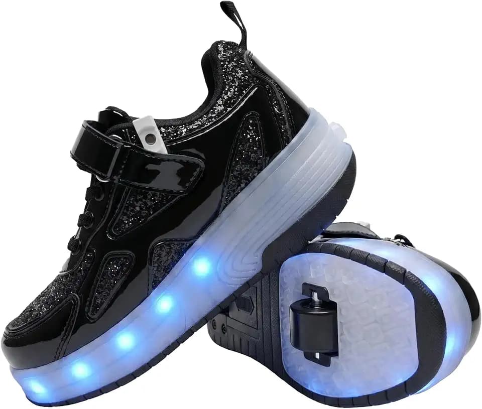 Kids Roller Skate Shoes, 2-in-1 Light Up Sneakers with Removable Wheels - USB Rechargeable LED, Beginner Roller Shoes (Size Little/Big Kid 11-6.5) for Girls Boys Indoor Outdoor Play