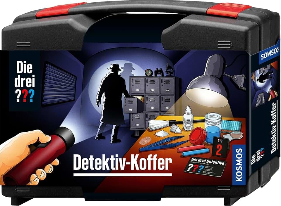 Kosmos Die DREI ??? Detektivkoffer, 630553, Detektiv Spielzeug Set für Kinder ab 8 Jahre mit Fingerabdruck-Pulver, wichtige Utensilien und Profitipps zur Ermittlung, Wit