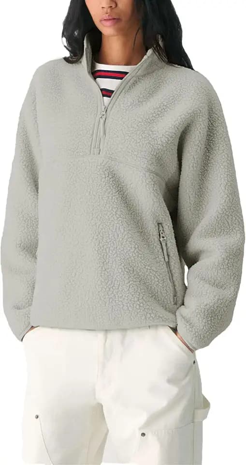 Aimiray Women’s Quarter Zip Fleece Pullover Fuzzy Sherpa Jacket