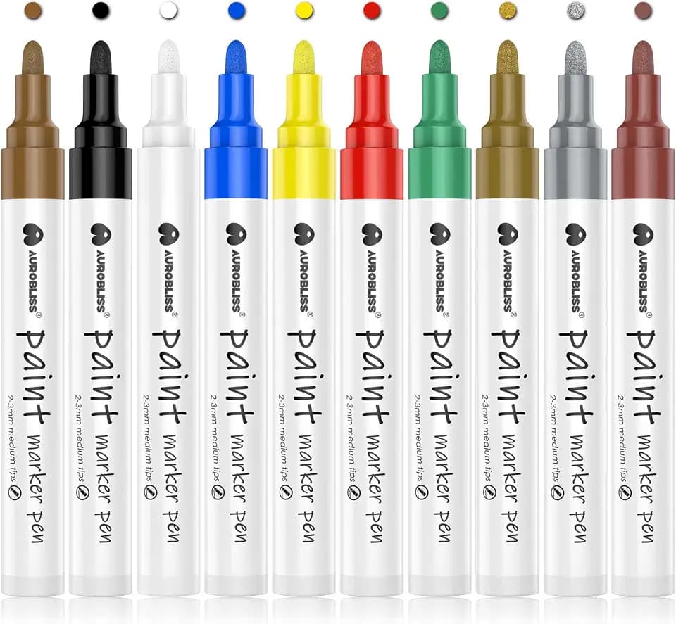 Permanent Marker Bunt 10, Ölbasis Wasserfest Stifte für Plastik, Glas, Kunststoff, Holz, Metall, Kunststoff, Steine Lackstift Rundspitze 2–3 mm