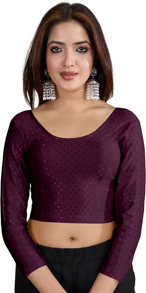 TRENDMALLS Damen Dobby Reine Baumwolle Elastin Dehnbar Fertig Konfektionierte Bluse Choli Stilvolle Saree Bluse Bereit zum Tragen
