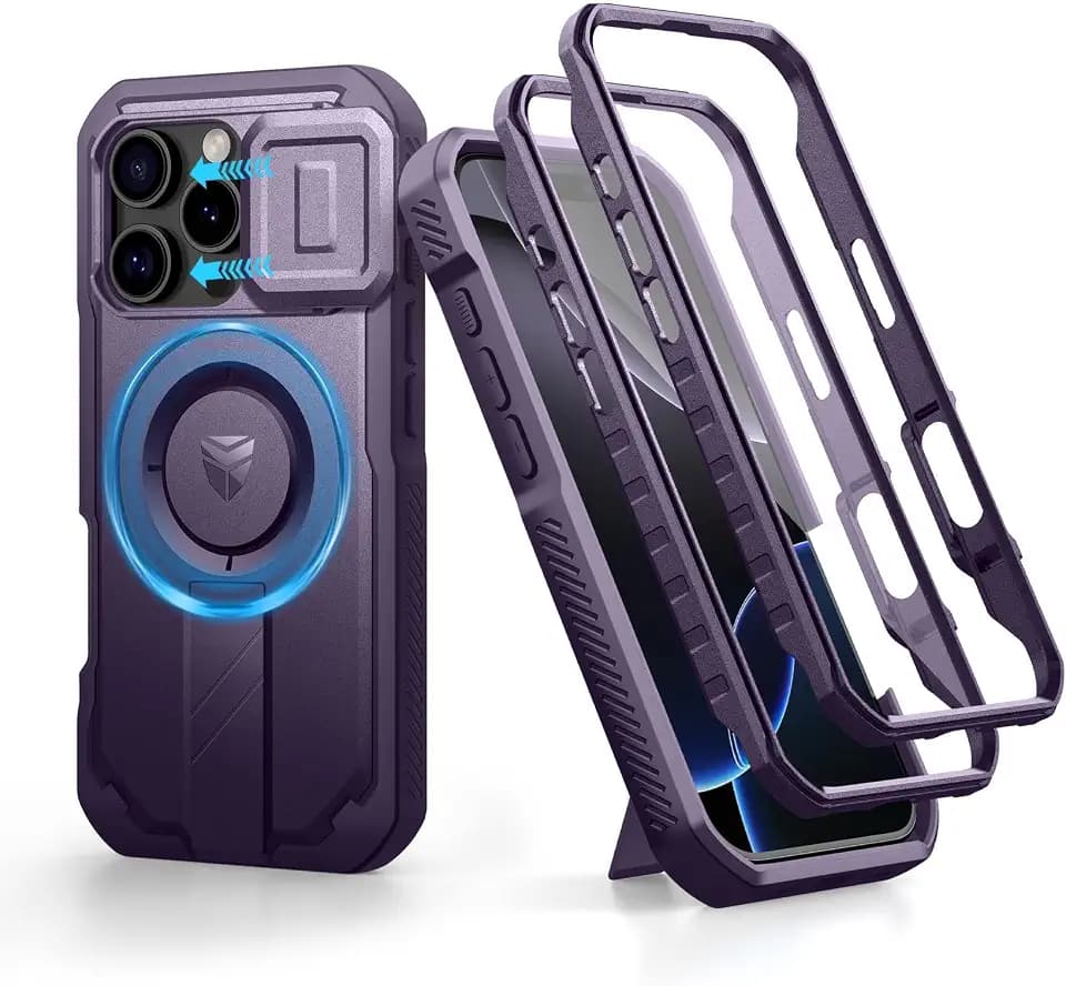 Dexnor for iPhone 16 Pro Case with Slide Camera Cover&Adjustable Kickstand & Built-in Screen Protector,Compatible with MagSafe Shockproof Cases Heavy-Duty Magnetic Protective Cover,Phantom Purple