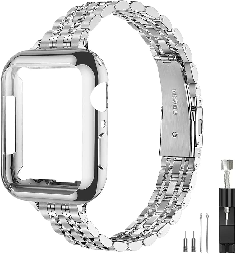 QUNDAXI Slim Watch Band Compatible with Apple Watch 41mm 45mm 42mm 44mm 40mm 38mm Metal Stainless Steel Watchband Suitable for iWatch 11/10/9/8/7/6/5/4/3/2/1/SE Series Women Luxury Strap