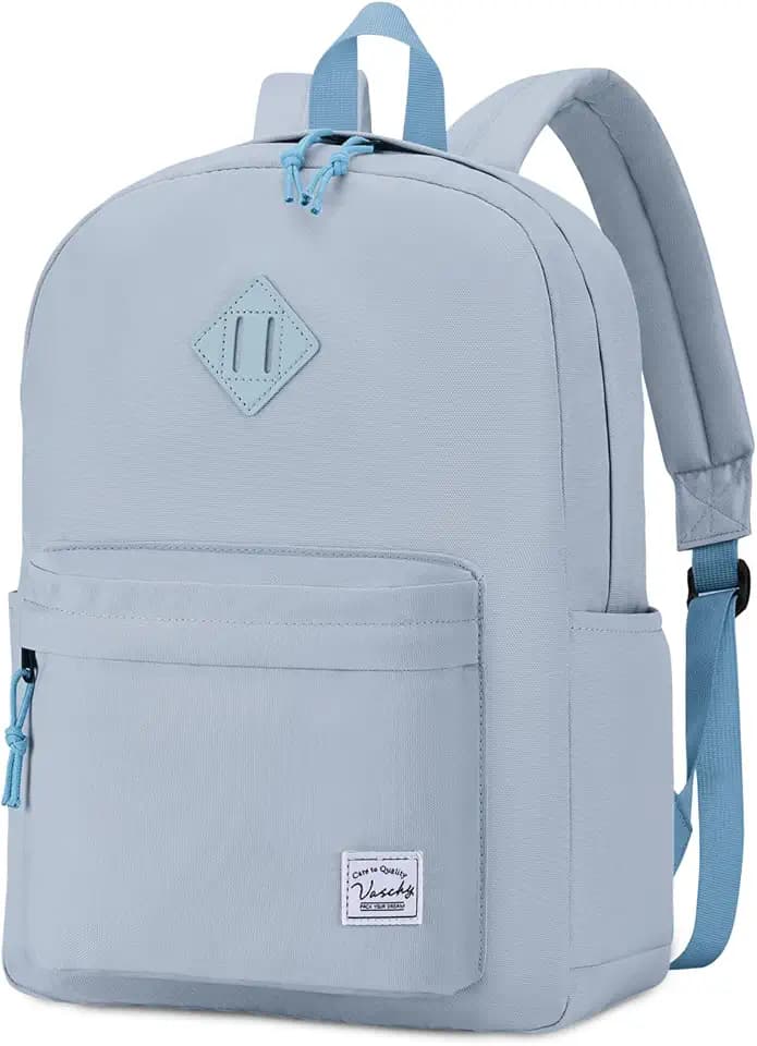VASCHY Lightweight Backpack for School, Water Resistant Classic Bookbag with Side Pockets for Boys,Kids,Teens Baby Blue