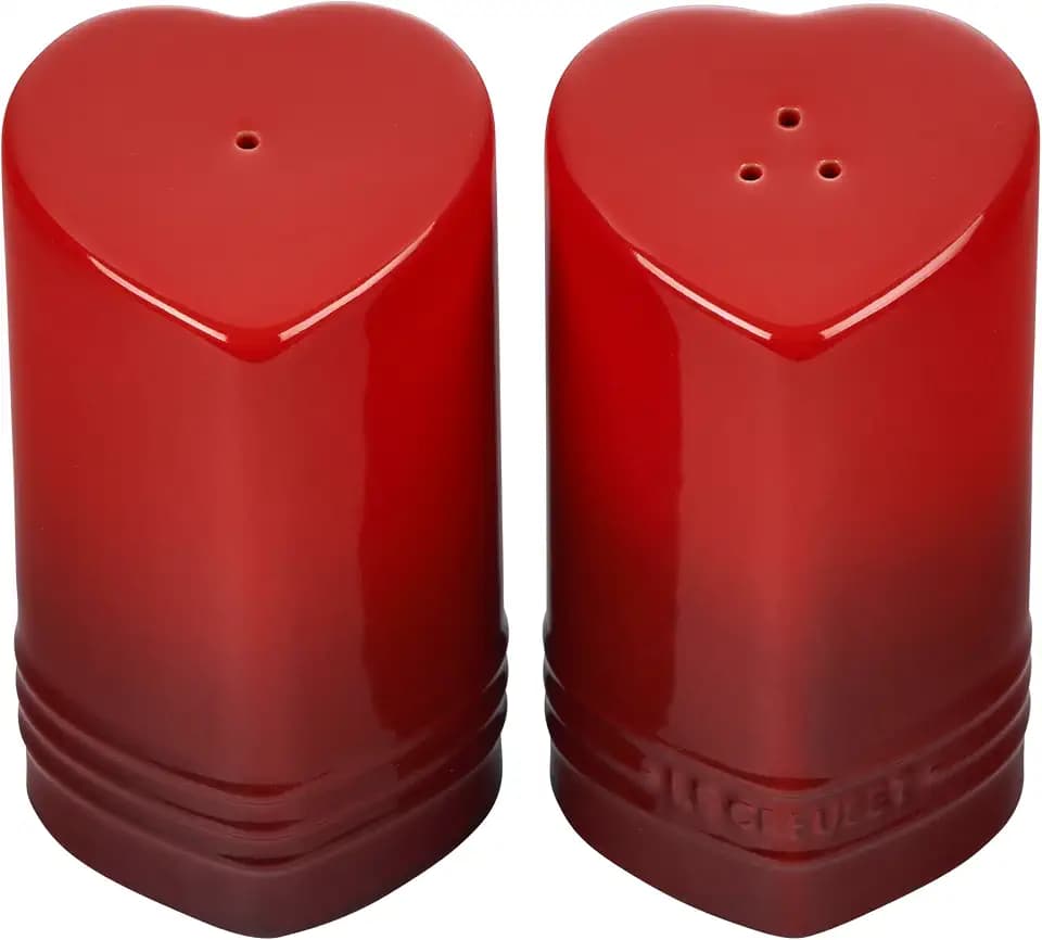 Le Creuset Stoneware Heart Shaped Salt & Pepper Shakers, 4 oz. Each, Cerise