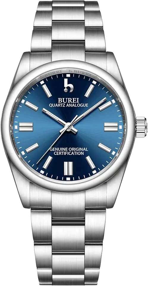 BUREI Ultradünne Herrenuhr – Minimalistisches Analog-Design, wasserdichtes Quarzwerk, Geschenk für Männer (Weiß/blau)