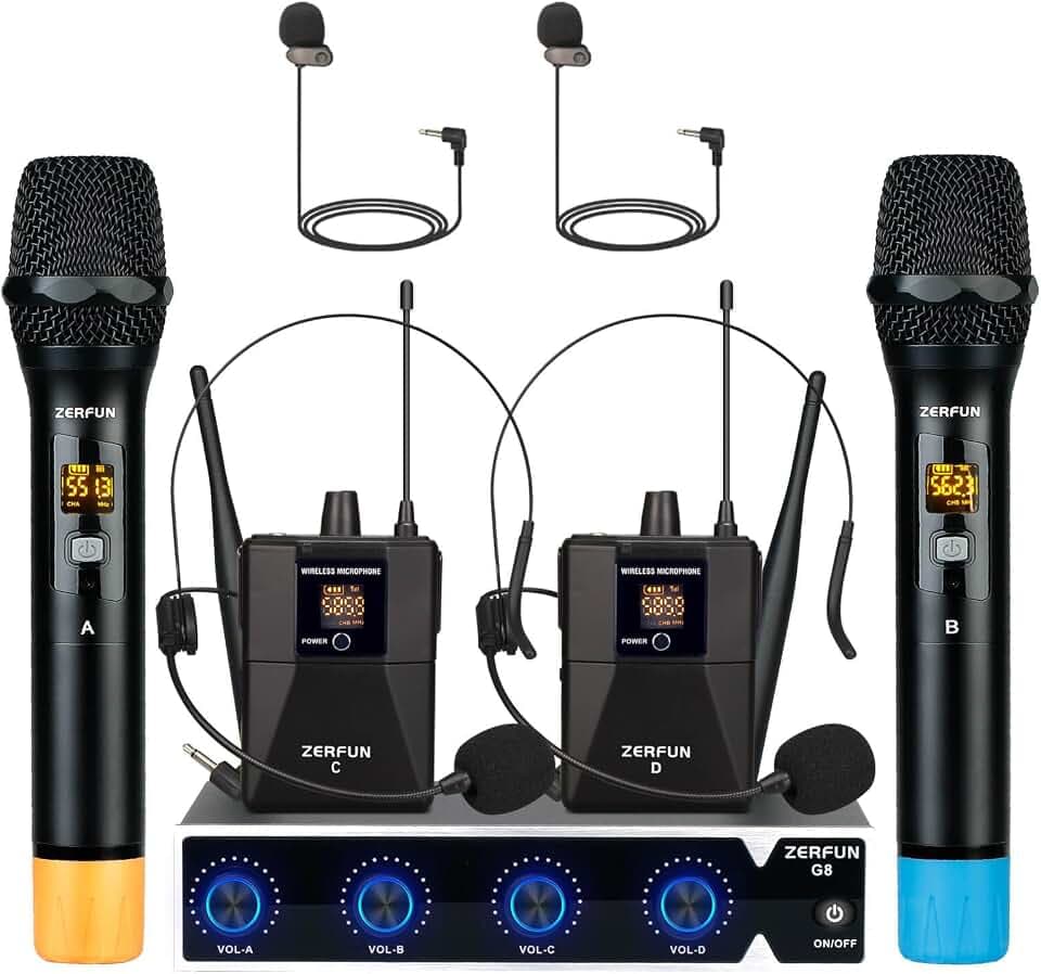 4 Channel Wireless Microphone System Pro (G8 2 Handheld 2 Bodypack)