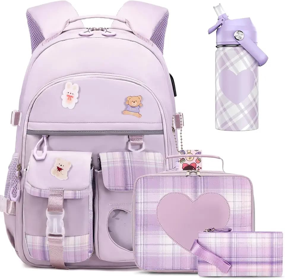 ACESAK Girls Backpack with Insulated Water Bottle, Lunch Bag & Pencil Case