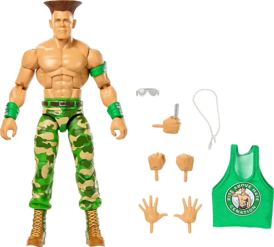 WWE John Cena As Guile x Street Fighter Cross Over Mattel Elite Collection Action Figure & Accessories 6-inch Toy Collectible Mashup Set JLD73