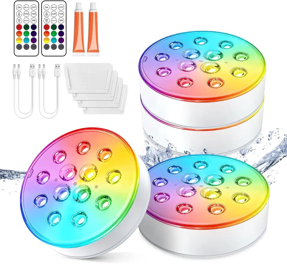 LOFTEK Pool Lights, Rechargeable Submersible LED Lights, Stick on w/Remote