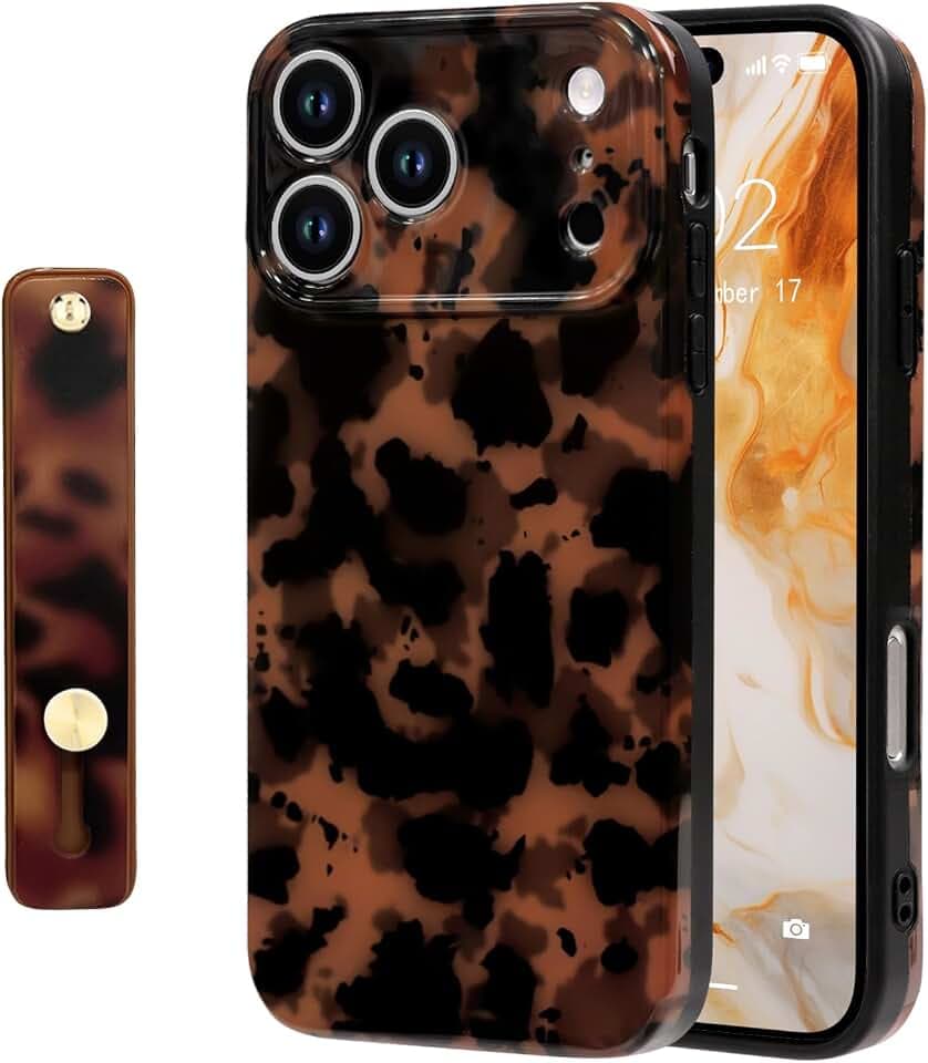NITITOP for iPhone 17 Pro Max Case Cute Wrist - Black Leopard