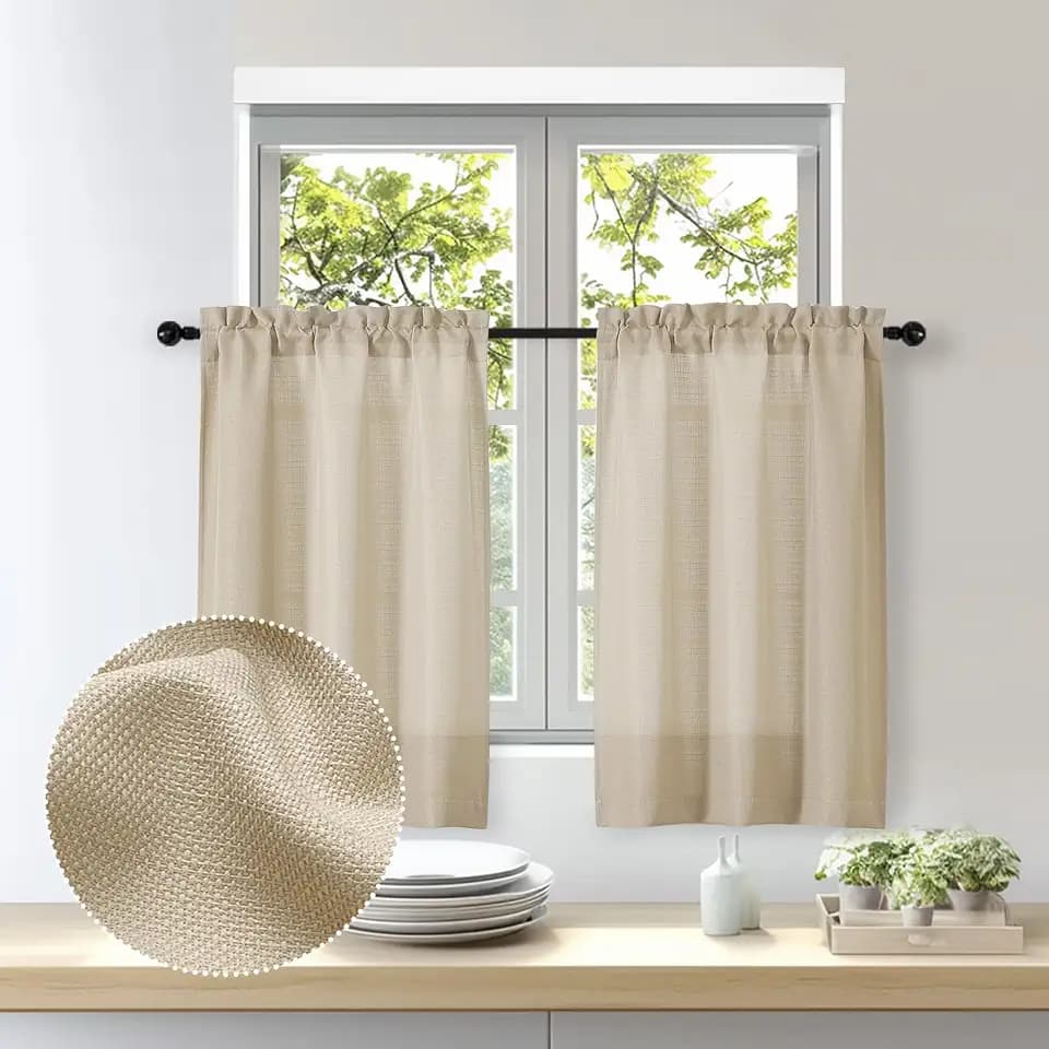 OWENIE Bob 2 Panels Linen Kitchen Curtains Sets for Windows 36 Inch Length, Faux Linen Textured Short Cafe Curtains Tiers for Kitchen, Rod Pocket Small Window Drapes for Bathroom, 30Wx36L Inch