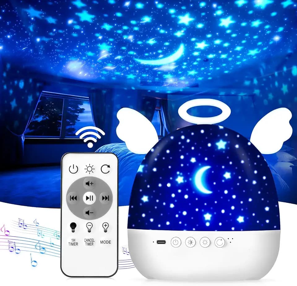Diboniur Sternenhimmel Projektor Kinder mit 22 Film, Schlummerleuchten für Kinder, Dimmbar Nachtlicht Sternenprojektor Baby, Nachtlampe Kinderzimmer mit 360° Drehbar, 20 Wiegenlied