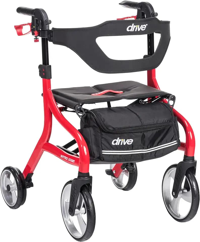 Drive Medical Nitro Sprint Rollator Walker with Seat, Standard Size, Red