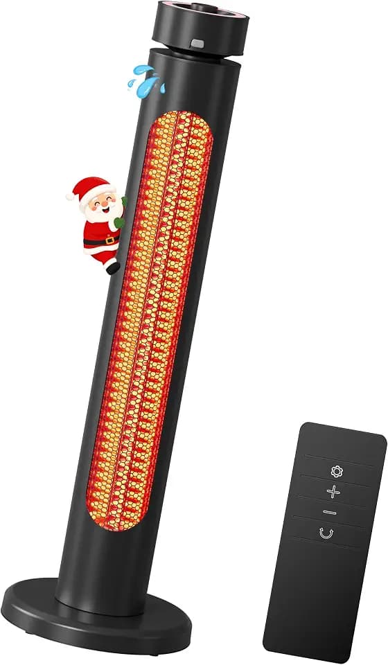 Patio Heater for Outdoor 1500W 8 Heat Levels 8H Timers Oscillation Carbon Fiber Heating Tip-Over&Overheat Protection Waterproof Electric Infrared Heater with Remote Black