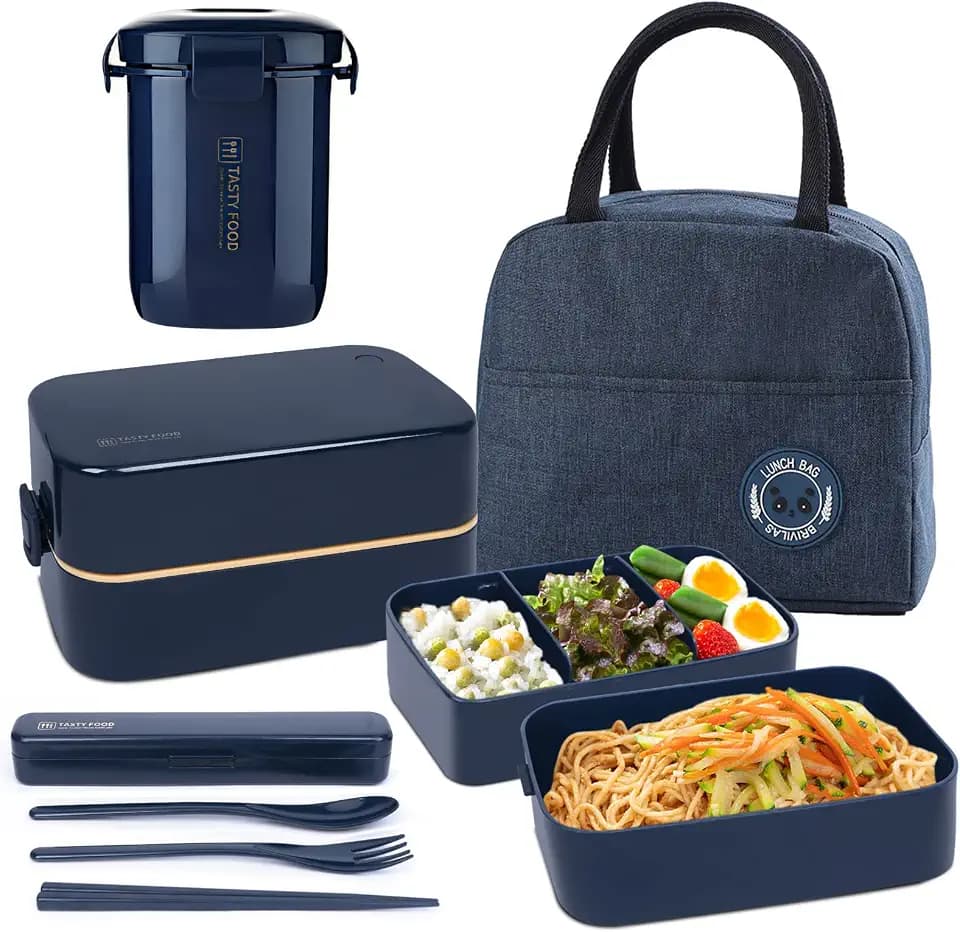 Bento Box für Erwachsene und Kinder, Tragbare Auslaufsichere Lunchbox mit Tasche, Mikrowellengeeignet Brotzeitbox, Brotdose für Arbeit und Schule