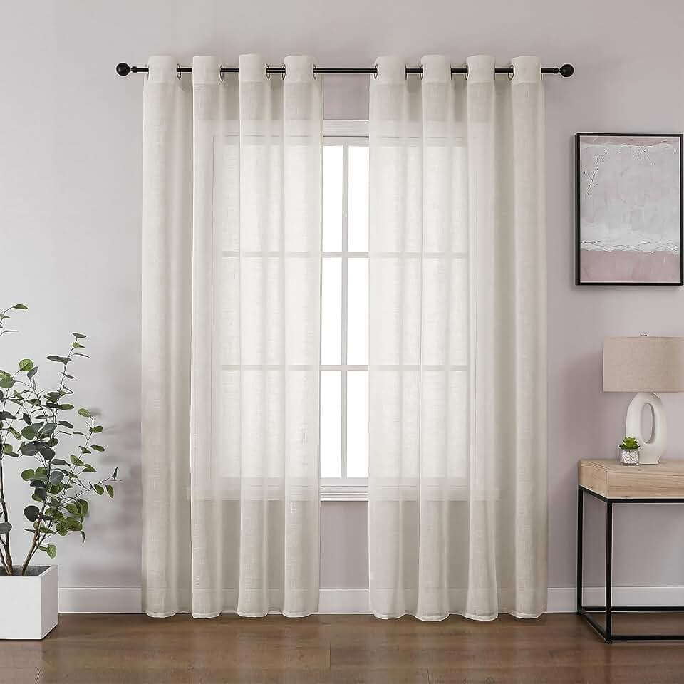 CUCRAF Leinen Voile Vorhänge mit Ösen Gardine für Schlafzimmer Wohnzimmer, Leinenfarbe, H260 x B140cm 2er Set
