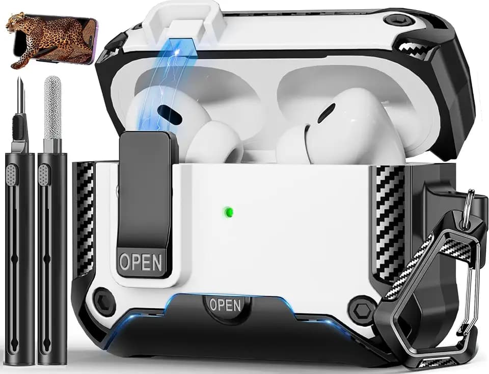 for AirPods Pro 1st/2nd Case with Lock & Phone Stand(White)