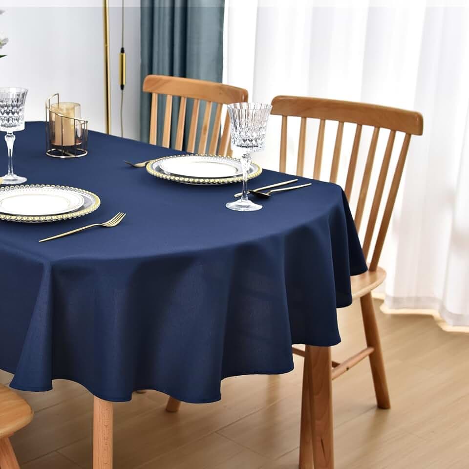 Oval Tablecloth 52 x 70 in Polyester Fabric Tablecloths, Navy Blue