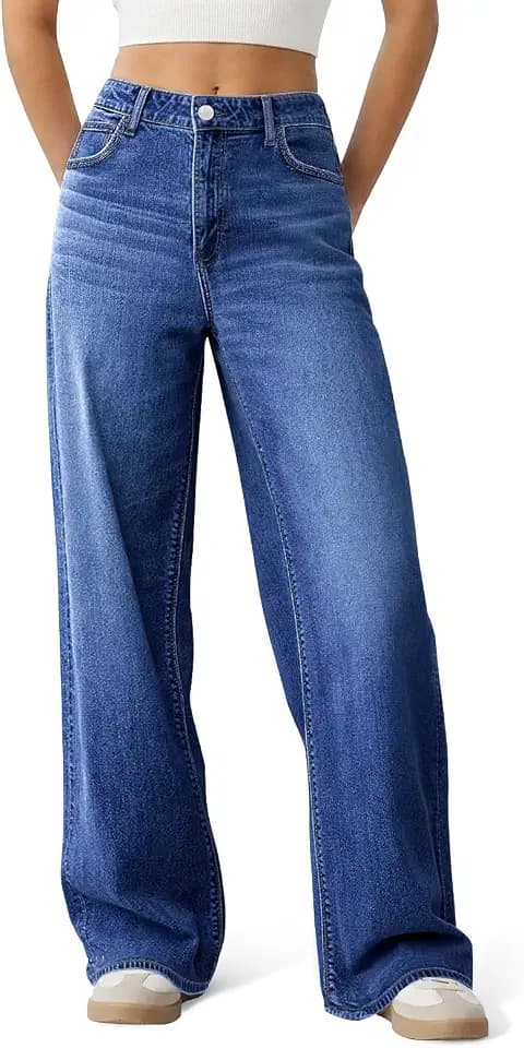 Women's Wide Leg Jeans High Waisted Baggy Straight Denim Pants