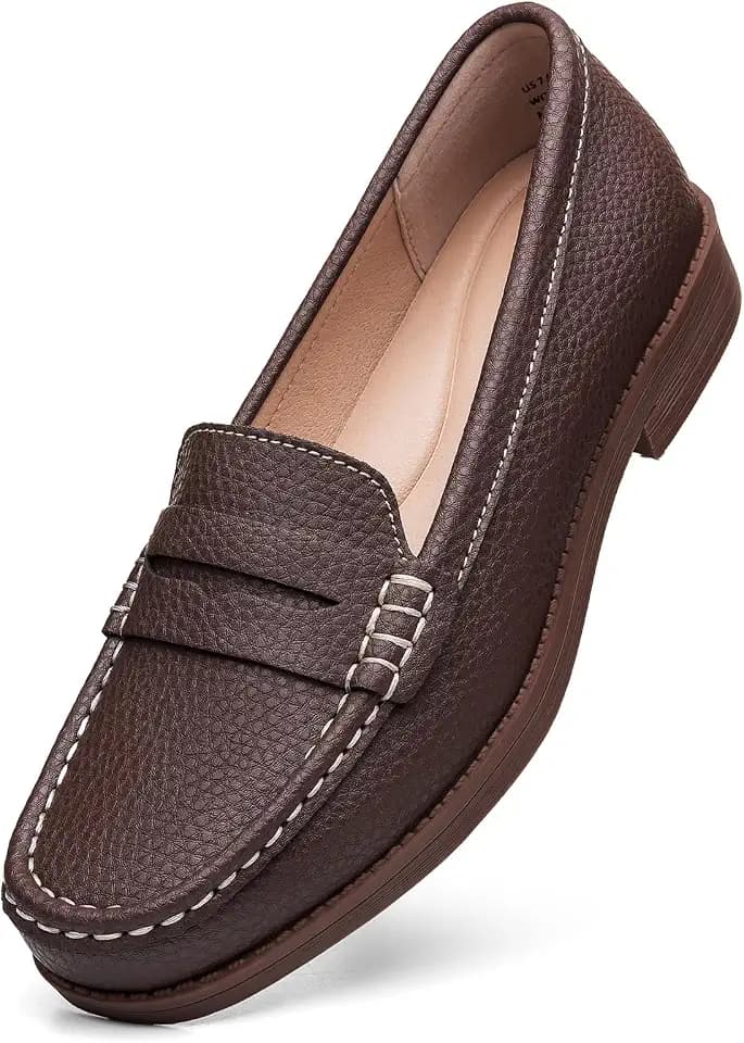 Women's Comfortable Leather Penny Loafers Slip On Business Casual Dress Shoes Lightweight Office Work Flats Everyday Walking Shoes for Women