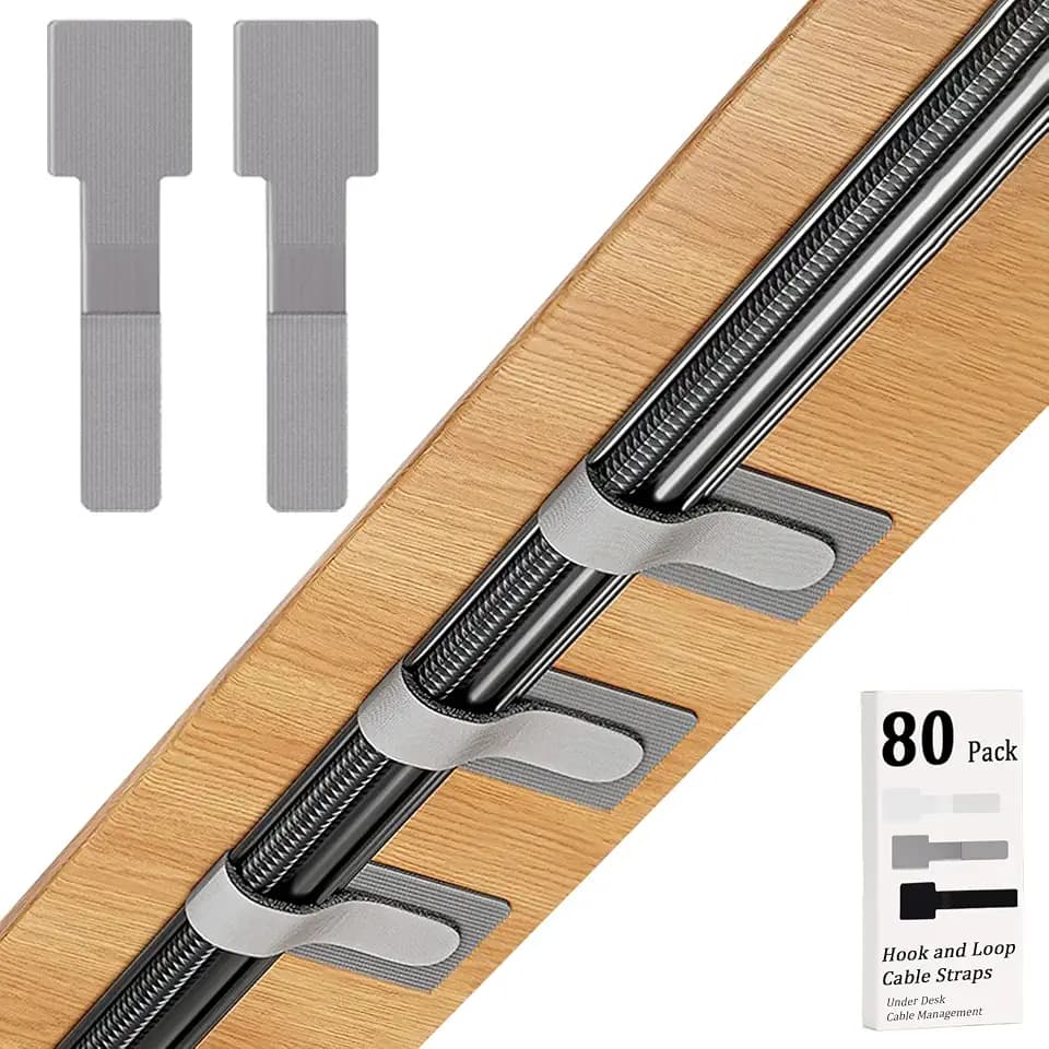 80PCS Hook and Loop Cable Straps, Cable Management Under Desk