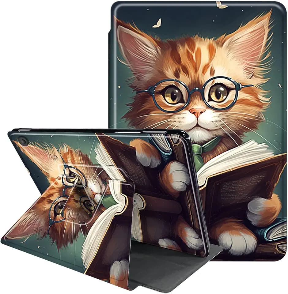 Case for All-New Amazon Fire HD 10 Tablet (13th Generation 10.1", 2023 Release)- 360 Degree Rotating Multi-Angle Viewing Protective Cover with Auto Sleep/Wake-Reading Cat