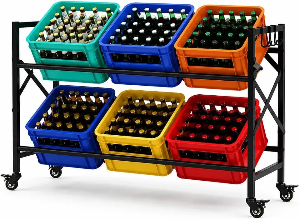Getränkekistenregal für 6 Kisten mit Rollen – Extrem Stabiles Metallregal, 250kg Tragkraft – Wasserkistenregal & Bierkistenregal für Küche, Keller & Speisekammer